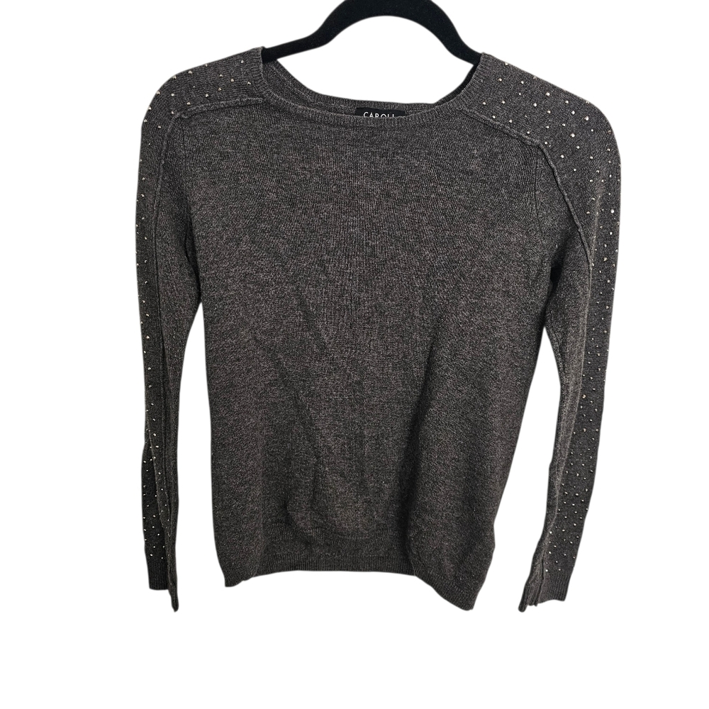 Caroll Paris Sweater Gray Wool/cashmere long sleeve soft Medium/36 Crystals